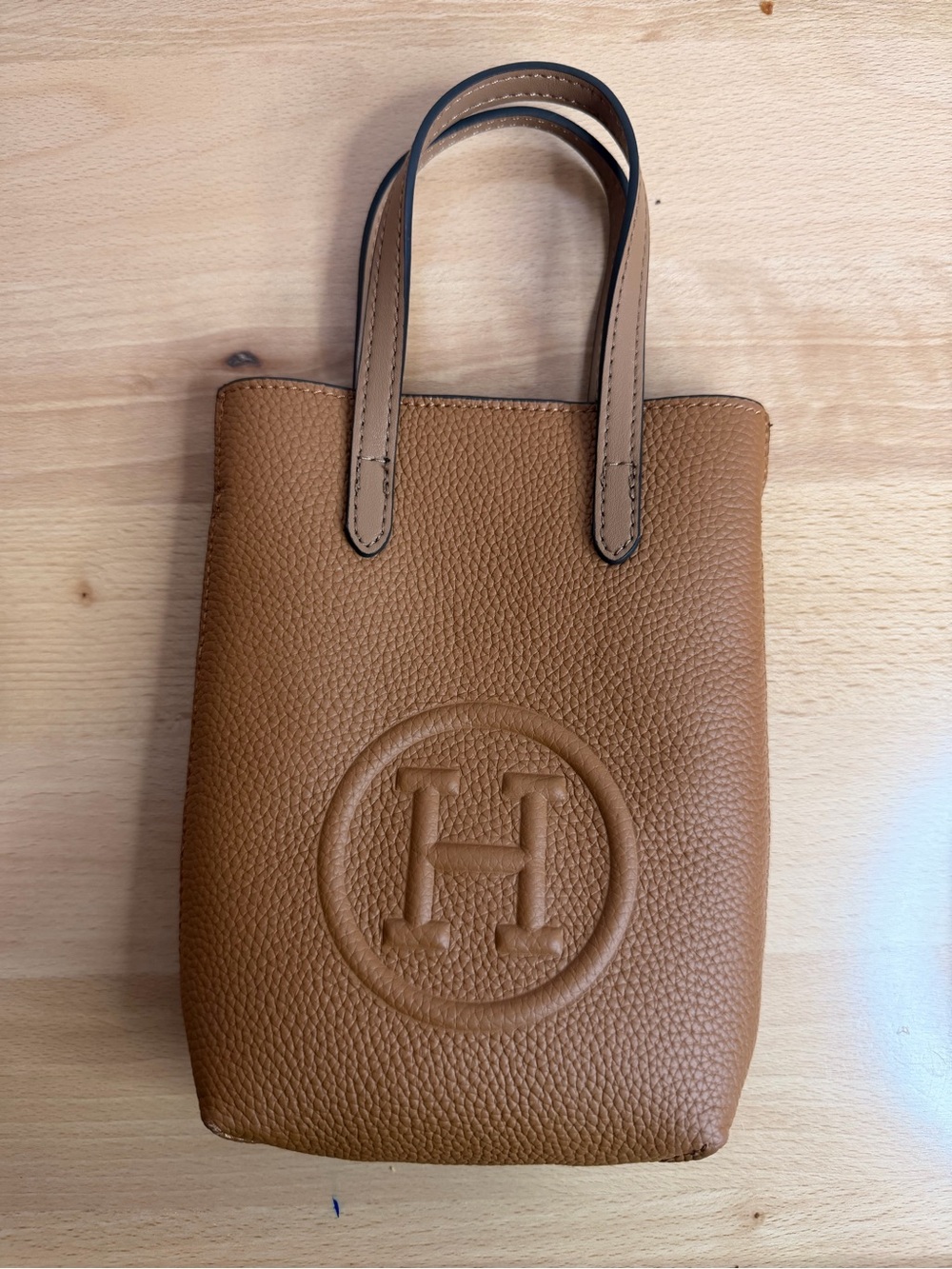 H logo gold Togo leather mini top handle crossbody